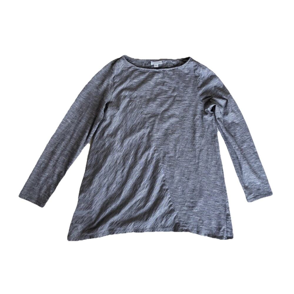 J. Jill Purejill Gray Cotton Asymmetrical Long-sleeve Tunic Top Size Medium